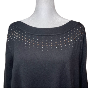 NWT Cable & Gauge Boatneck Tunic Embellished Neckline Rhinestone 3/4 Sleeve